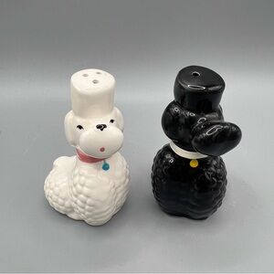 Vintage Black & White Poodle Dog Salt and Pepper Shakers Set Ceramic